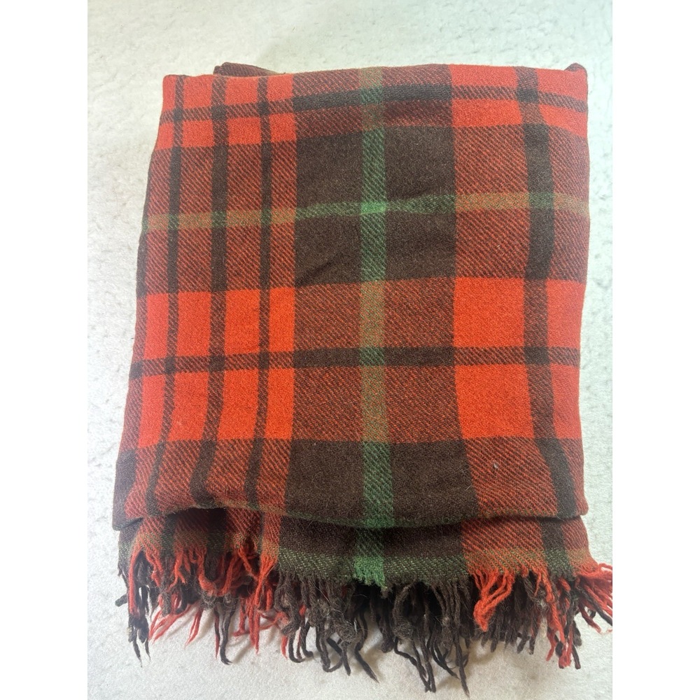 Vtg Chippewa Woolen Mills Red Green Plaid Wool Camp Blanket 56x54 Flaws